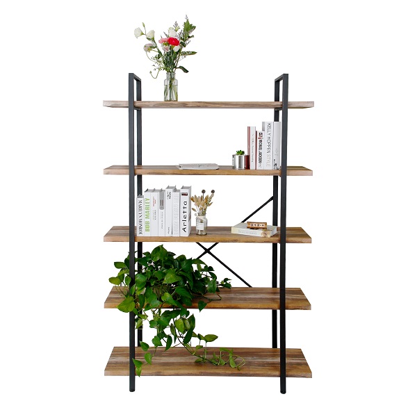 Modern 4-Tier Wood and Metal Bookshelves, Industrial Style Bookcases Sale